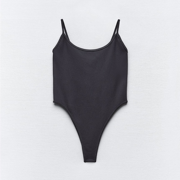 Zara charcoal grey stretch spaghetti strap bodysuit - Picture 2 of 6